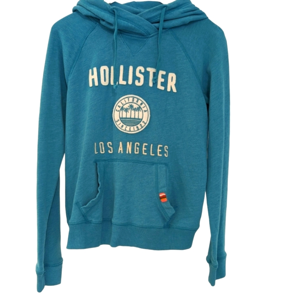 Hollister LA Logo Fleece Lined Hoodie Blue Size Medium